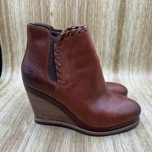 Ariat Women's Belle Bootie Wedge 10018632 Brown Leather Shoes Size US 7.5B